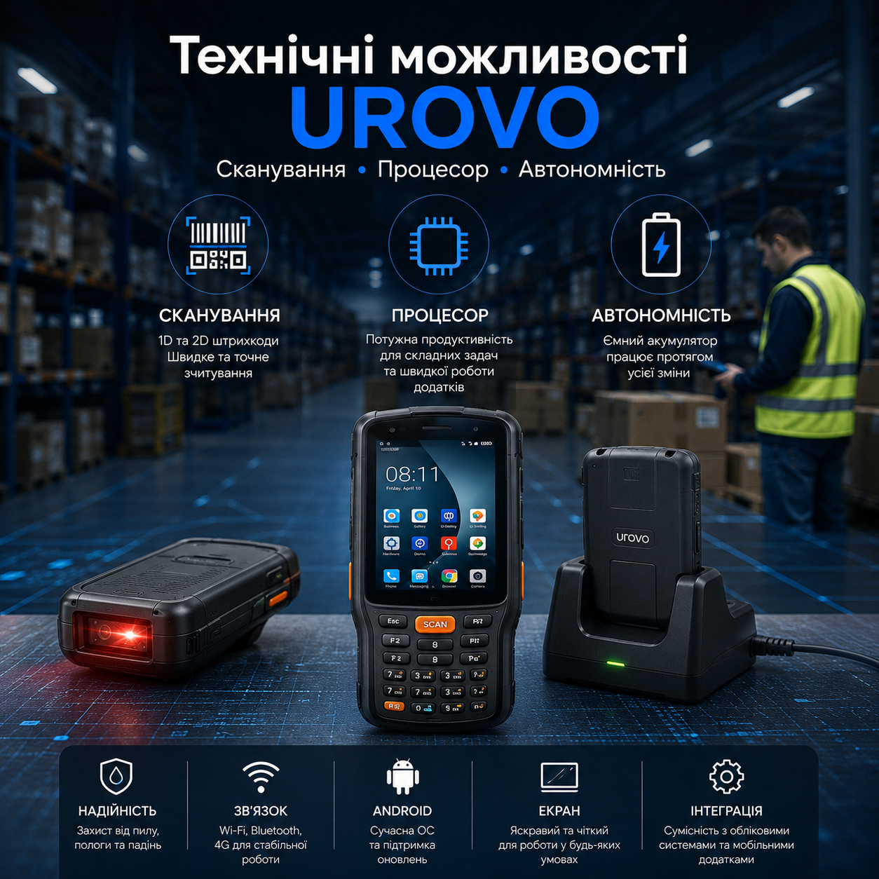 Технічні можливості UROVO: сканування, процесор, автономність