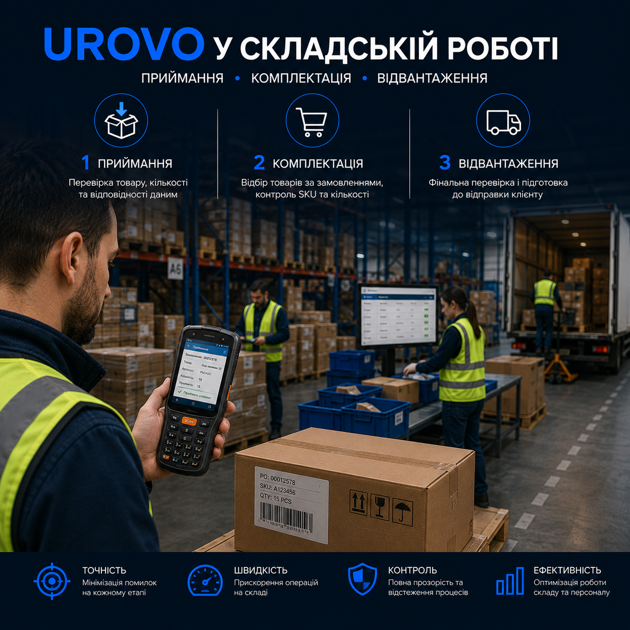 UROVO у складській роботі: приймання, комплектація, відвантаження